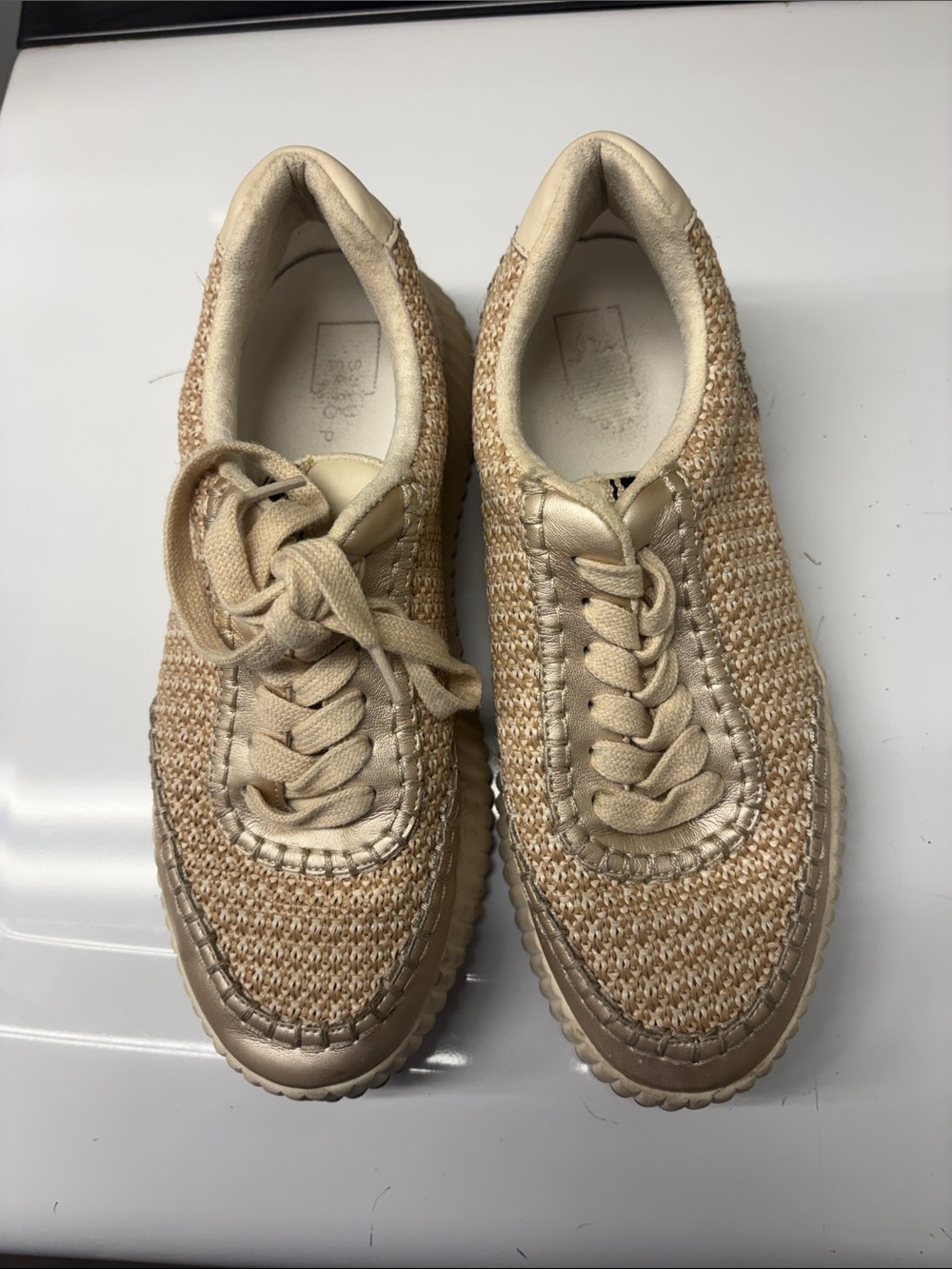 ShuShop Beige & Gold Woven Lace-Up Women's Sneakers "Selina Gold"